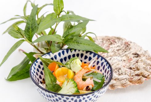 Gemüsesuppe mit Garnelen